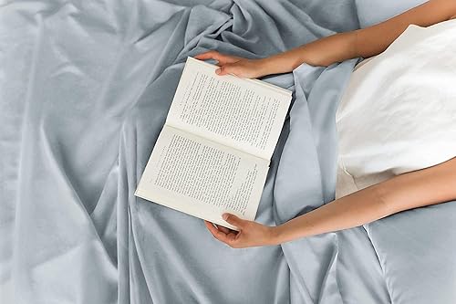 Miniatura 4 de H&H Decor Juego de sábanas de 4 piezas, 100% algodón egipcio, patrón sólido de 400 hilos, bolsillo profundo de 6 a 10 pulgadas (azul cielo a todo