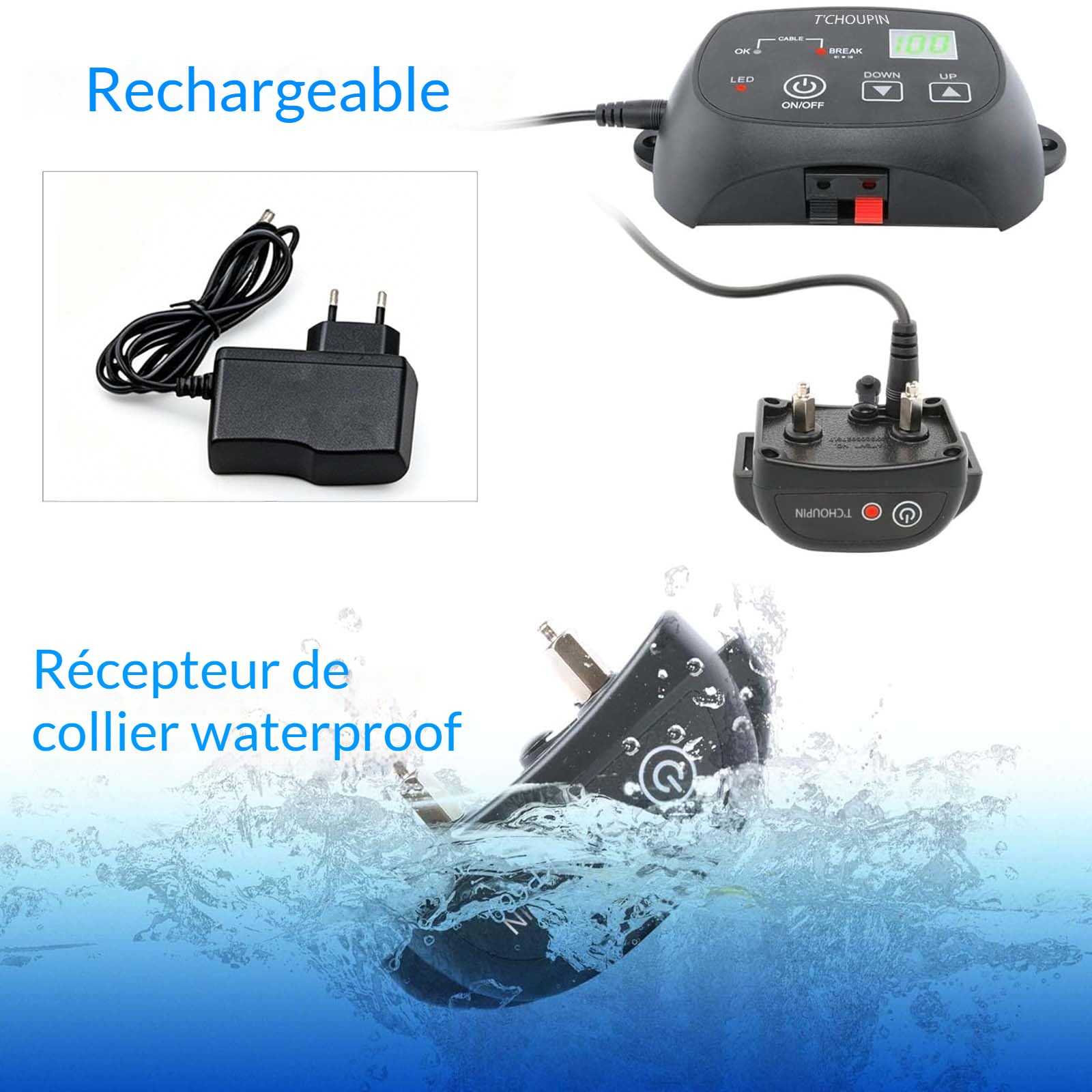 Clôture Électronique pour Chien, Noir, Câble 300m, Récepteur Étanche IP66, Kit Complet avec Collier Réglable