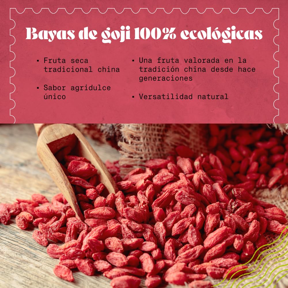 NaturaleBio Bayas de Goji 950 g. Fruta Seca Tradicional China. Vegano, Alto en Fibra. Snack ecológico, sin OGM y sin Gluten.