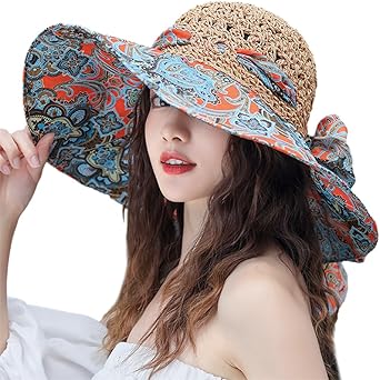 Summer Anti-UV Wide Brim Beach Hats Women Flower Floppy Foldable Roll up Cap
