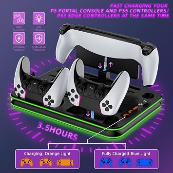 PS5 Pro/Slim/PS5 Stand ve Soğutma İstasyonu, RGB Aydınlatma Kontrolörlü Şarj İstasyonu, Playstation 5 Konsolu için, PS Portal Şarj Yuvası, 3 Seviyeli Soğutma Fanlı PS5 Pro Aksesuarları (Siyah)