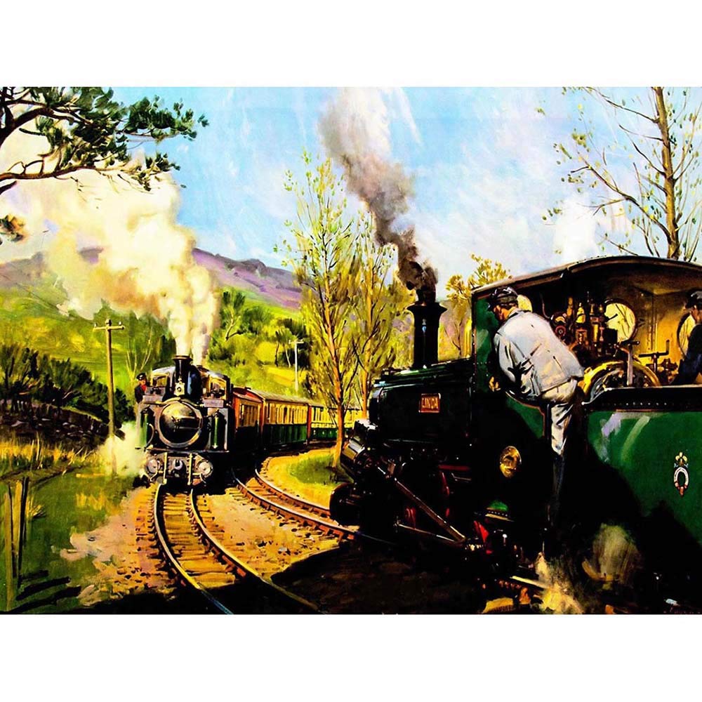 Wee Blue Coo Painting Vintage Transport Steam Train Ffestiniog Railway Wales Art Print Poster Wall Decor 12X16 Inch