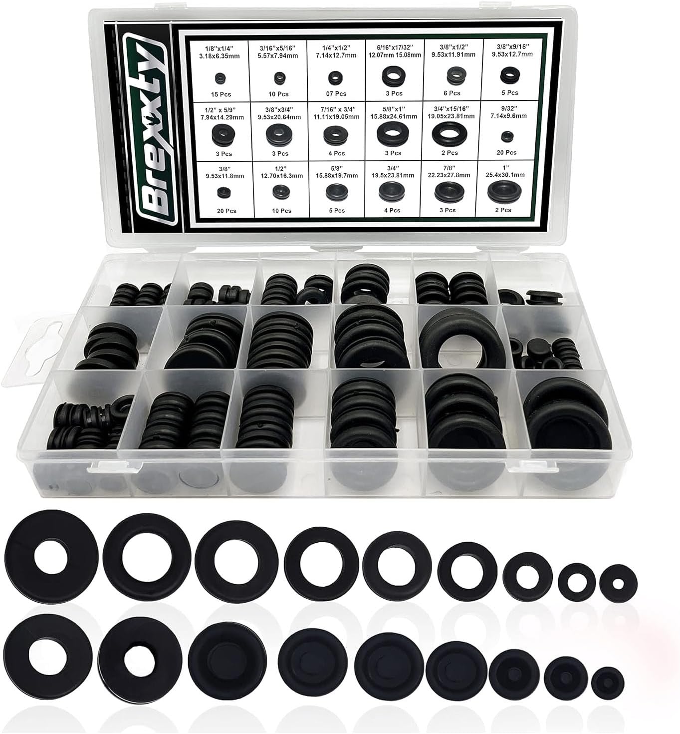 Rubber Grommets Kit 125Pcs, 18 Sizes Black Rubber Grommets for Holes