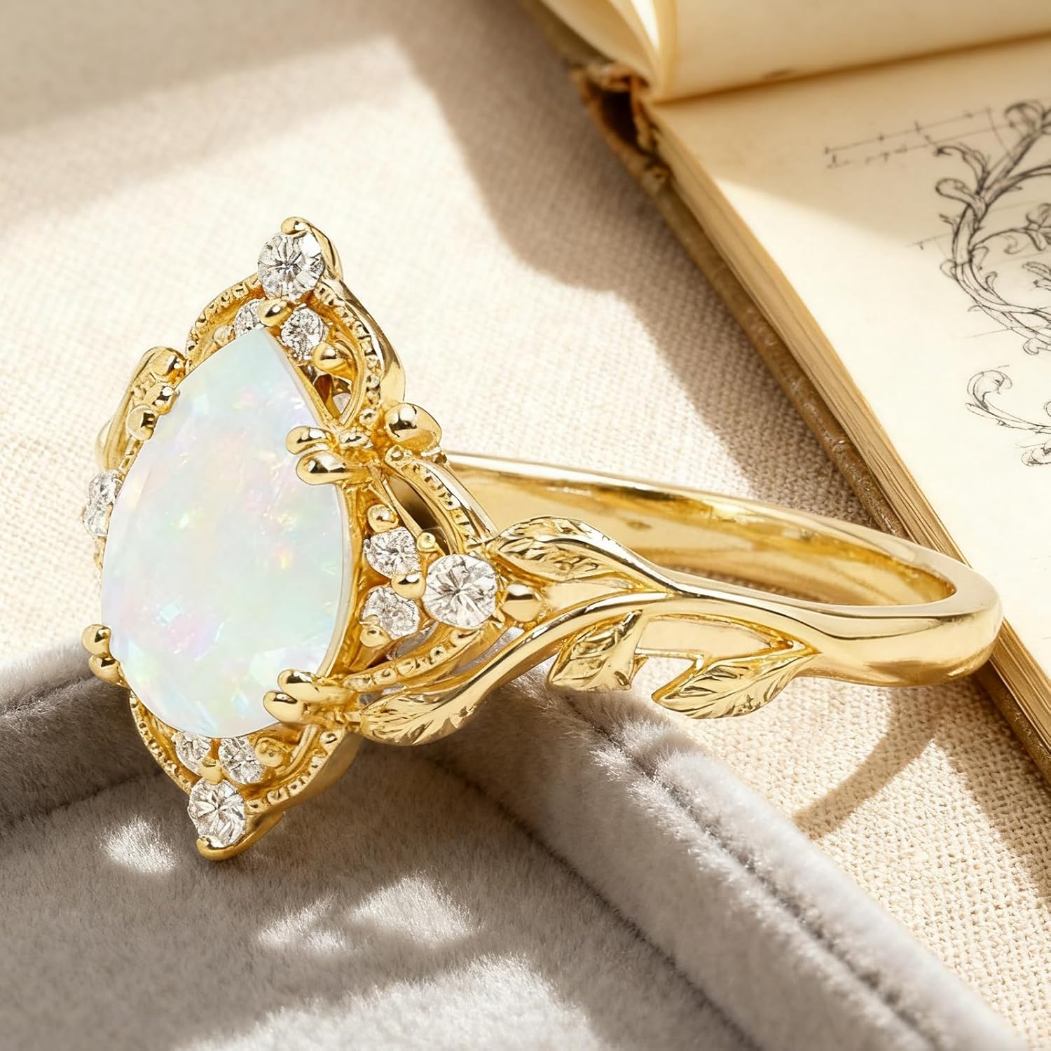 2CT Pear Cut Gemstone Leaf Vintage Rings for Women Engagement Wedding Anniversary Ring Jewelry Gifts for Her Size 4-15