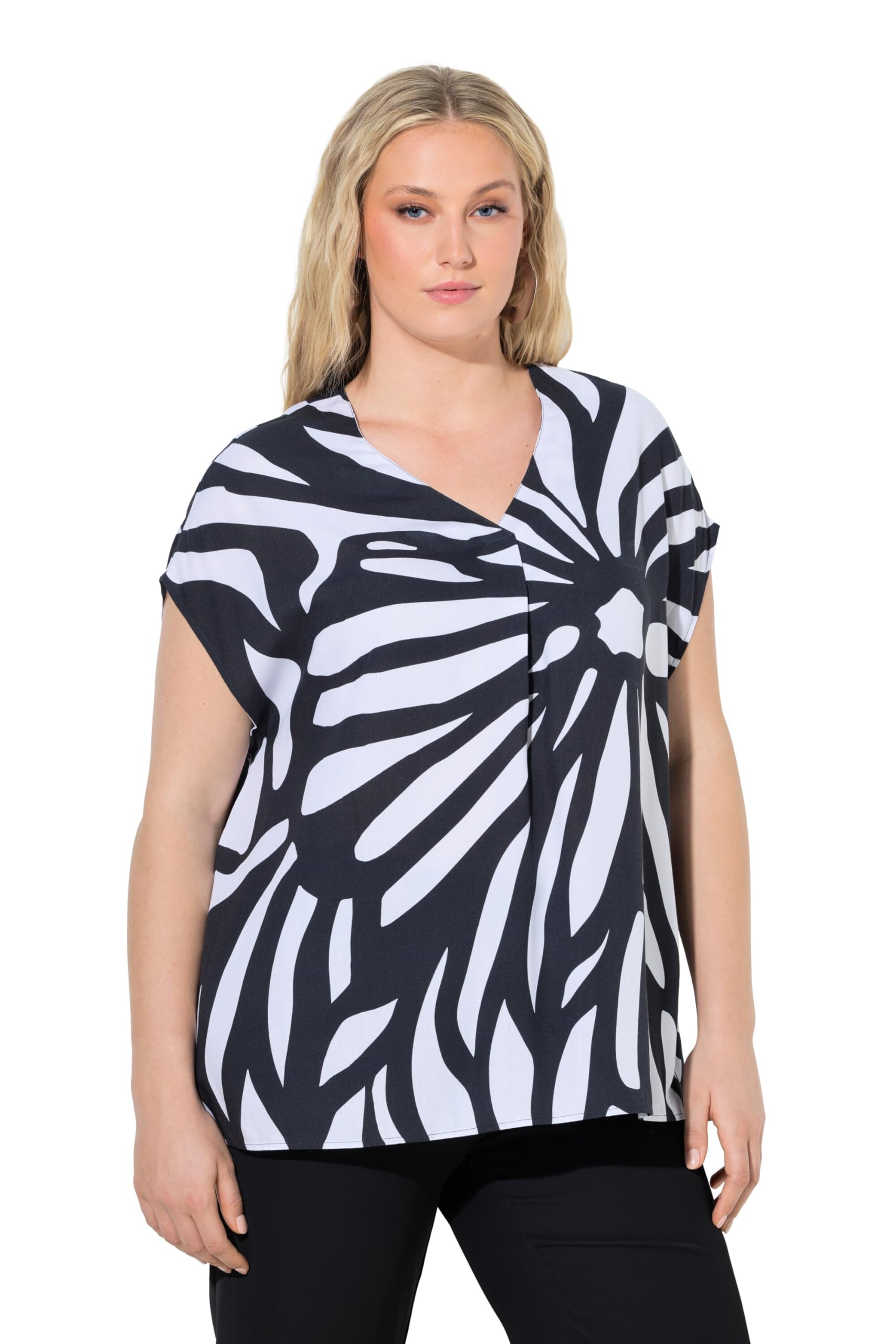 Ulla Popken Damen große Größen Übergrößen Plus Size Tunika, Limetten, Oversized, V-Ausschnitt, Halbarm 847290