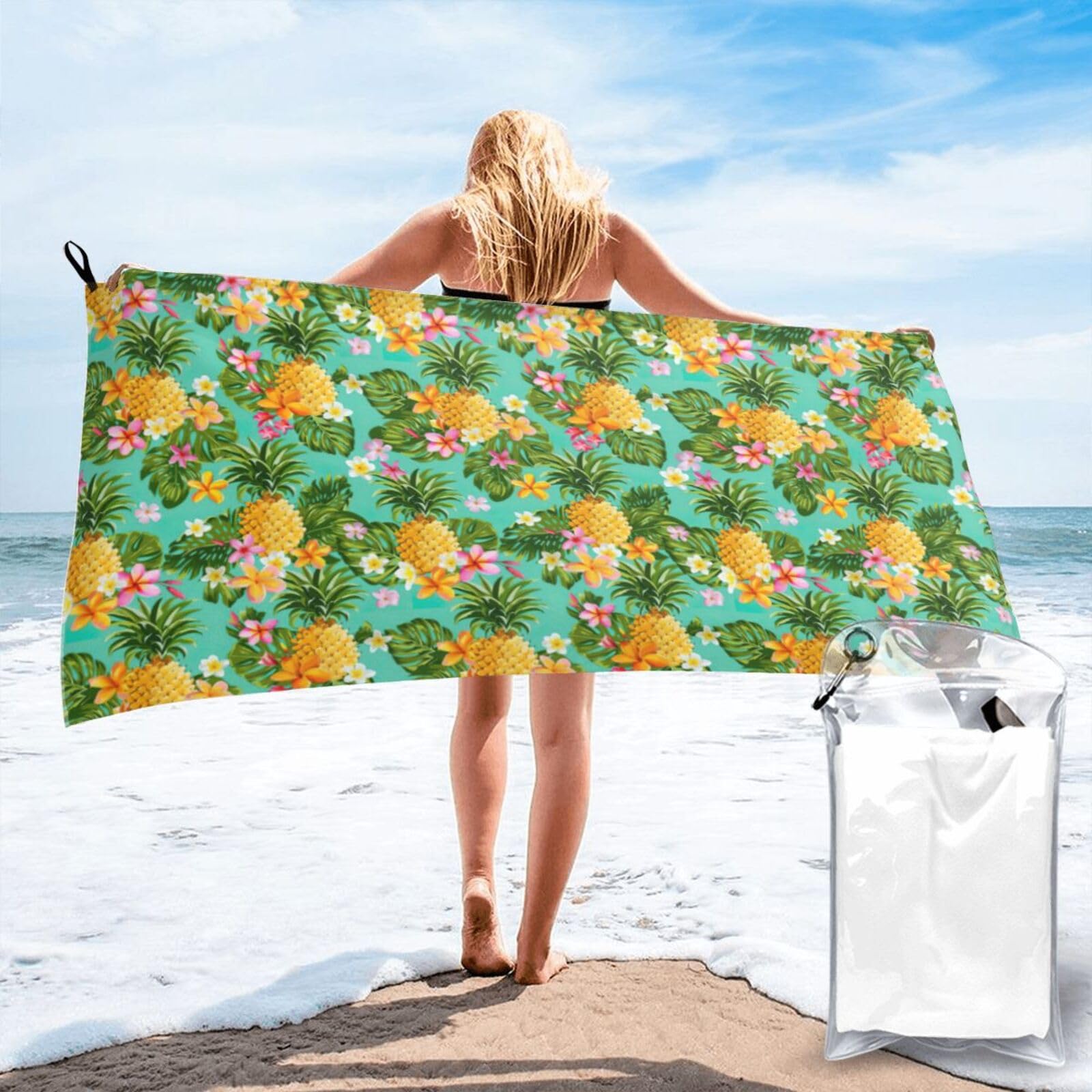 NImongt Tropical Fruit Pineapple Print Adult Towel Travel Gym Beach Hiking Yoga Camping Lightweight Quick Dry Versatile