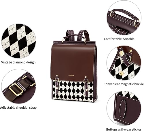 Miniatura 4 de Cnoles Mochila de cuero para mujer, bolso vintage de moda para mujer, mochilas de viaje universitarias informales, bolsas grandes, marrón