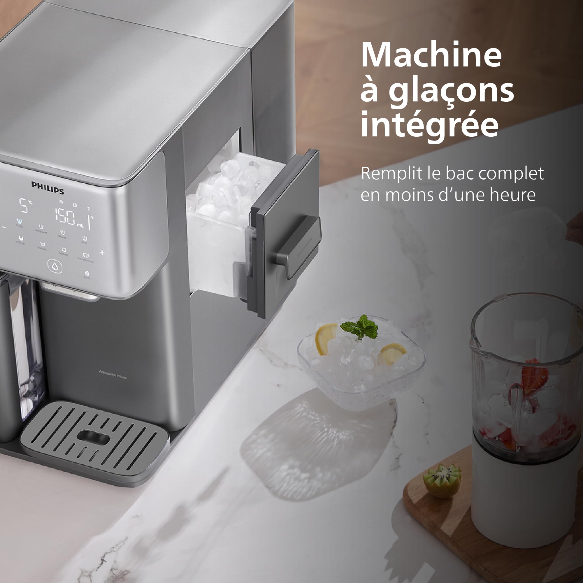 Philips Station d'eau à osmose inverse, eau chaude et froide instantanée, machine à glaçons intégrée, UV-C, reminéralisation, moniteur TDS, réservoir de 6 litres, durée de vie du filtre d'un an.