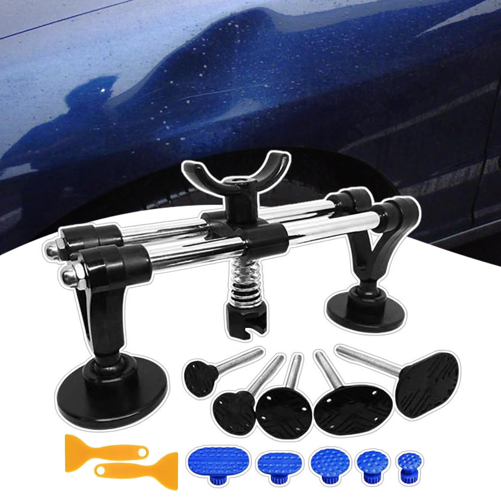 Kit per la rimozione di ammaccature, kit estrattore per ammaccature per carrozzeria - Kit estrattore per ponte - Estrattore di ammaccature in acciaio con doppio polo, Estrattore di ammaccature multifu