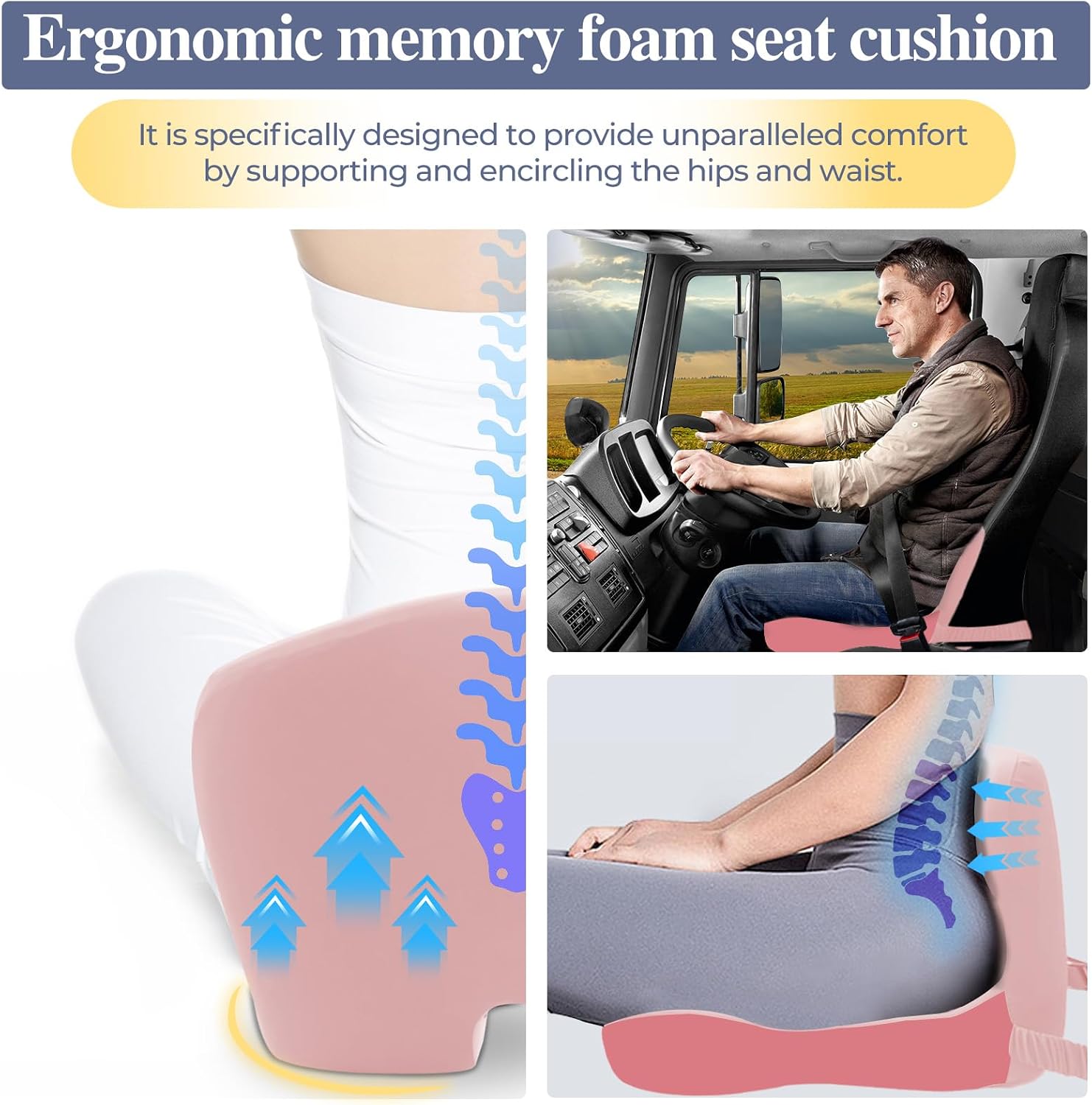 Car Seat Cushion with Lumbar Support Pillow, Seat Cushion for Driving image 3