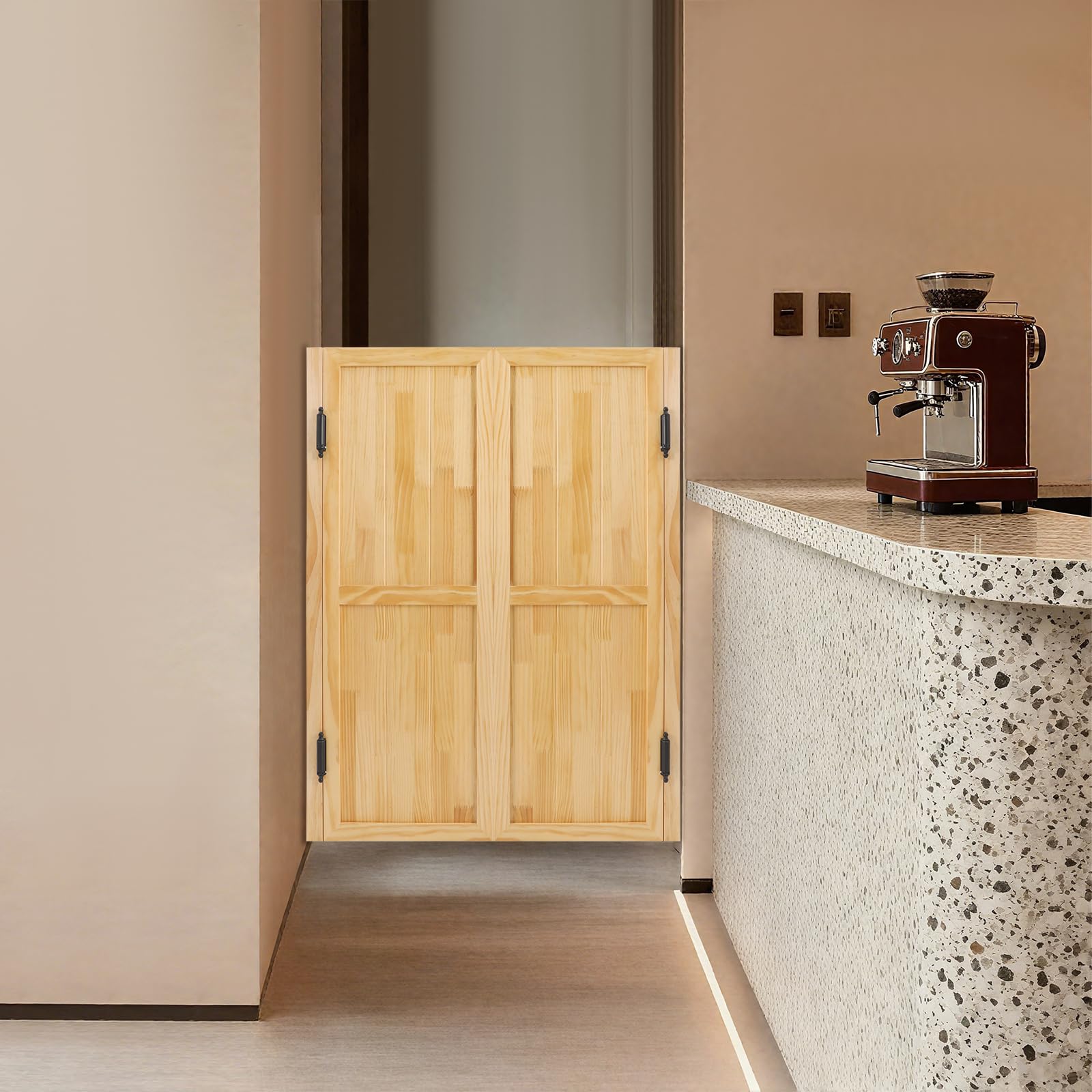 Set completo per porte saloon (L/R coppia + cerniere a pendente), griglia di protezione per porte basculanti, divisorio, porta basculante, 81 x 107 cm, apertura bidirezionale, funzione di chiusura
