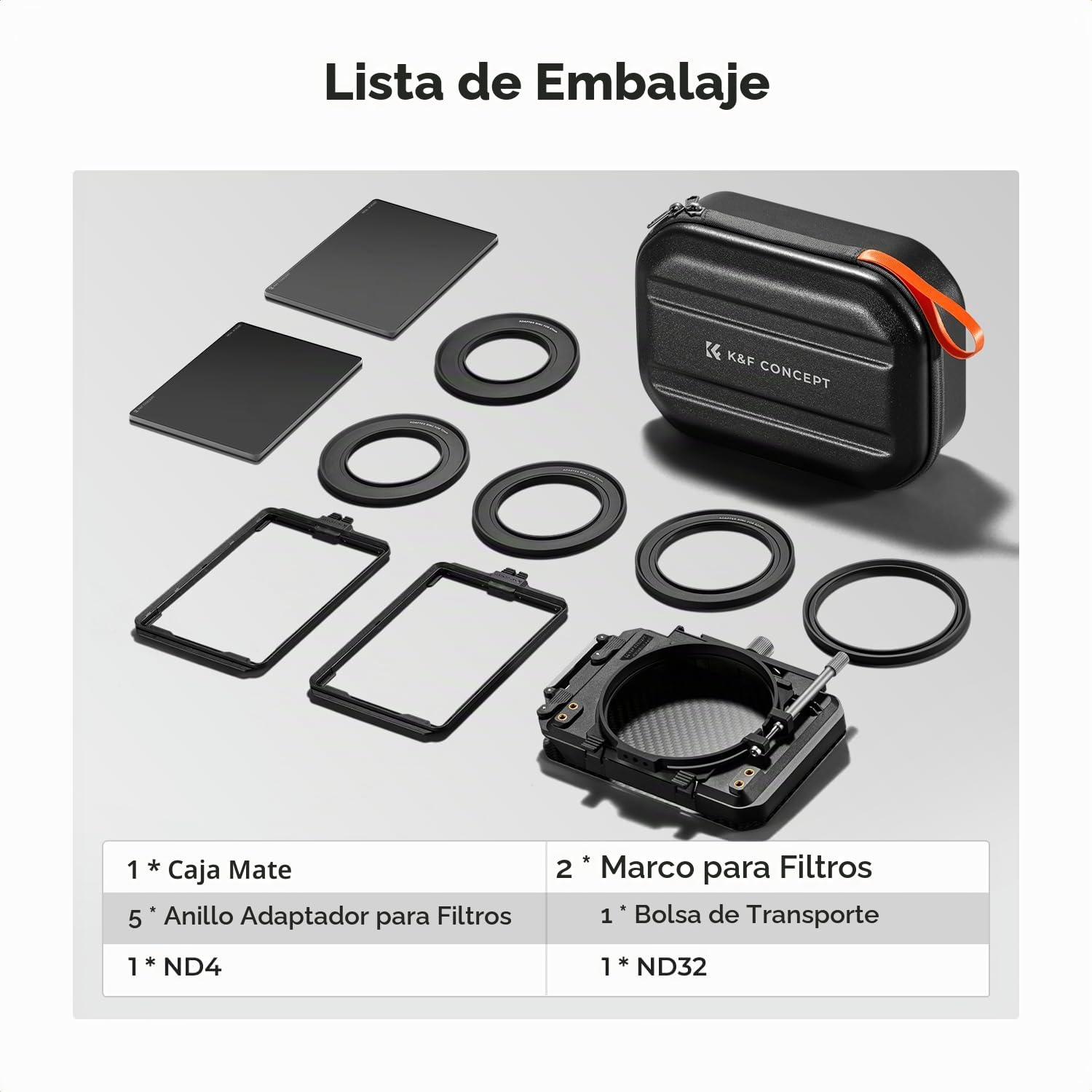 K&F CONCEPT Mini Matte Box con ND4 ND32 Cine Filtro 4" x 5,65", con 2 Bandejas de Filtro de 4" x 5,65" para Cámaras DSLR Mirrorless con 5 Adaptadores de Anillo Circular (67/72/77/82/95mm)