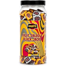 GROBITS - Fruit Salad & Black Jacks Retro Sweets Gift Jar 535g   Original Fruit Salad & Black Jacks Pick & Mix   Traditional British Sweets Sharing Jar for Birthday, Father's Day & Gift Giving