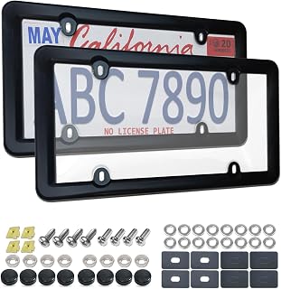 License Plate Covers Frames- 2 Sets Car Plate Protectors, Clear Bubble Tag Plate Cover & Black Plastic Holder for Front Rear, with Screws Caps
