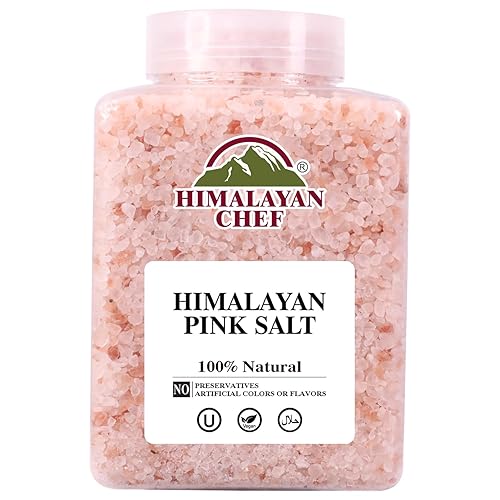Himalayan Chef Sal rosa del Himalaya gruesa, excelencia en la cocina y sal natural de plástico tarro de 5 libras, repuesto para molinillos