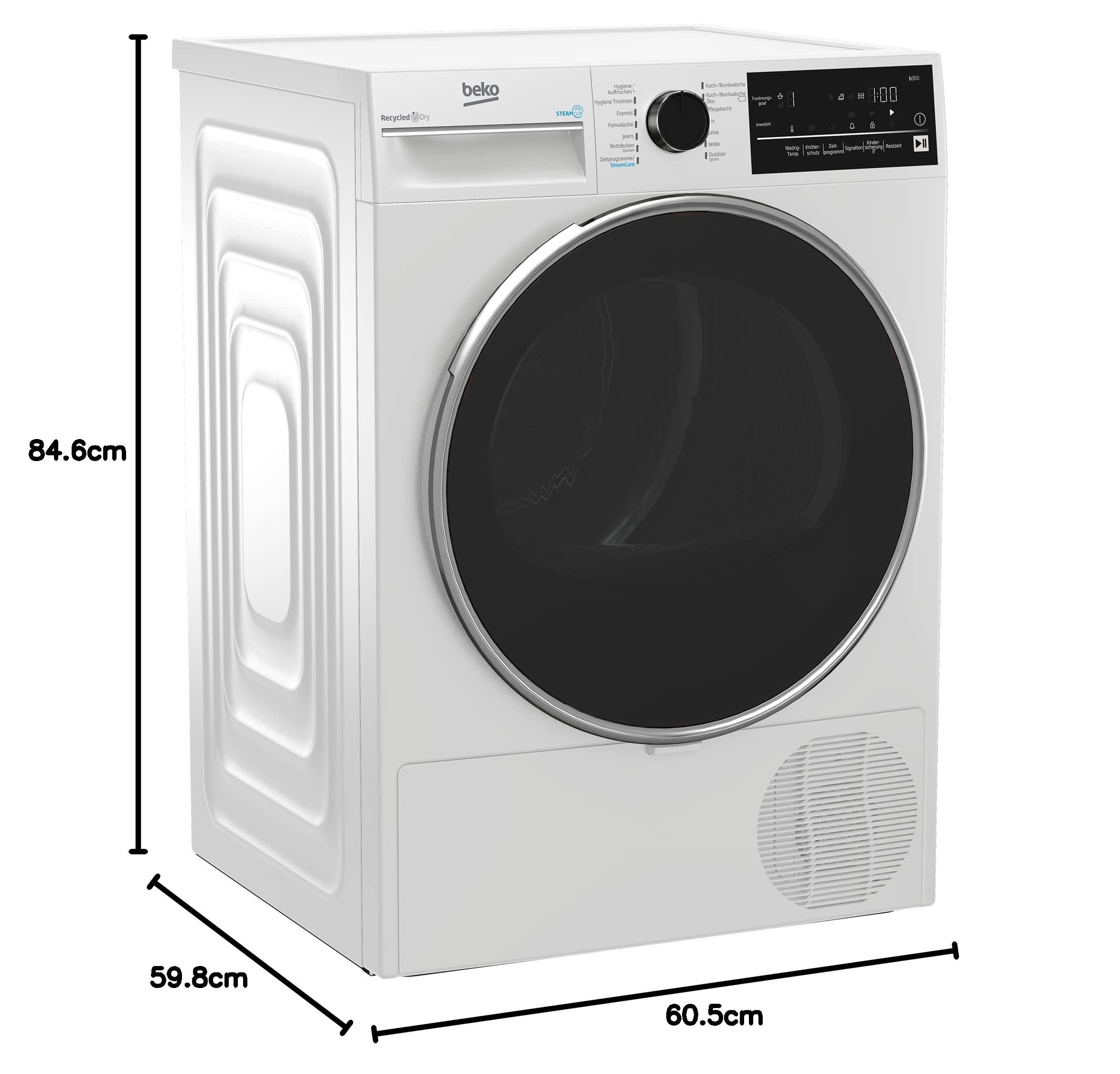 Beko B3T42240S b300 Wärmepumpentrockner 8 kg Hygiene Trocknen SteamCure Dampffunktion 14 Programme Weiß