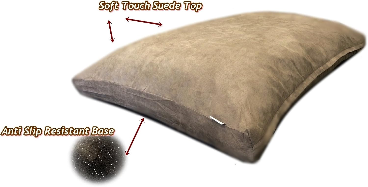 Extra Stuffed Mixed Memory Foam Pillow Bed: Brown Suede Luxurious Comfortable Anti Slip Cover Waterproof Dog Bed for Medium to Large Dogs (40"x35")