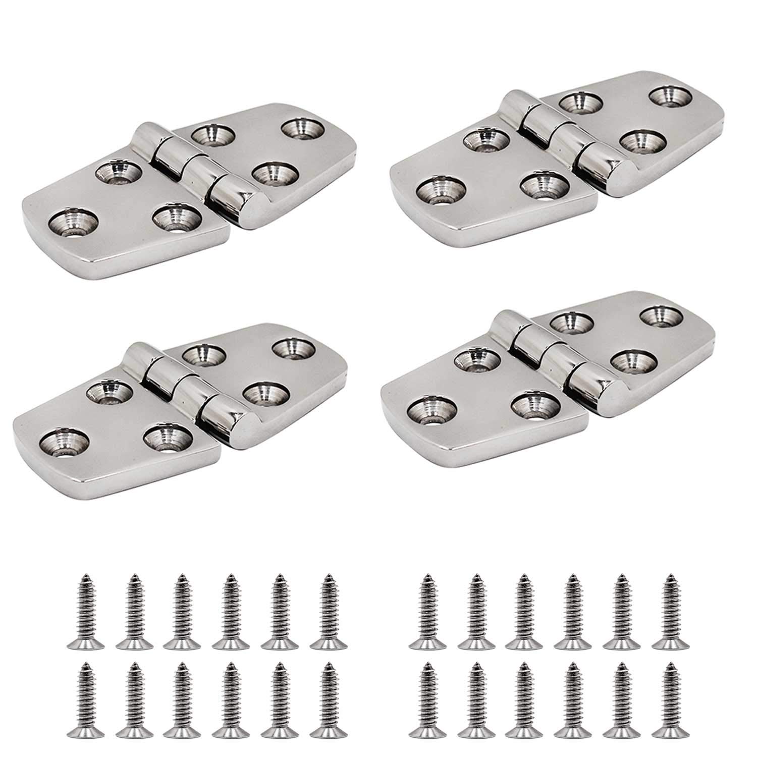 Yanyu 4 Pcs 3" x 1.5" Boat Strap Hinge Door Hinge Marine Grade Stainless Steel 316 6 Holes (76 mm X 38 mm) Casting Cabinet Hatch Door RVs Hinges w/Fasteners