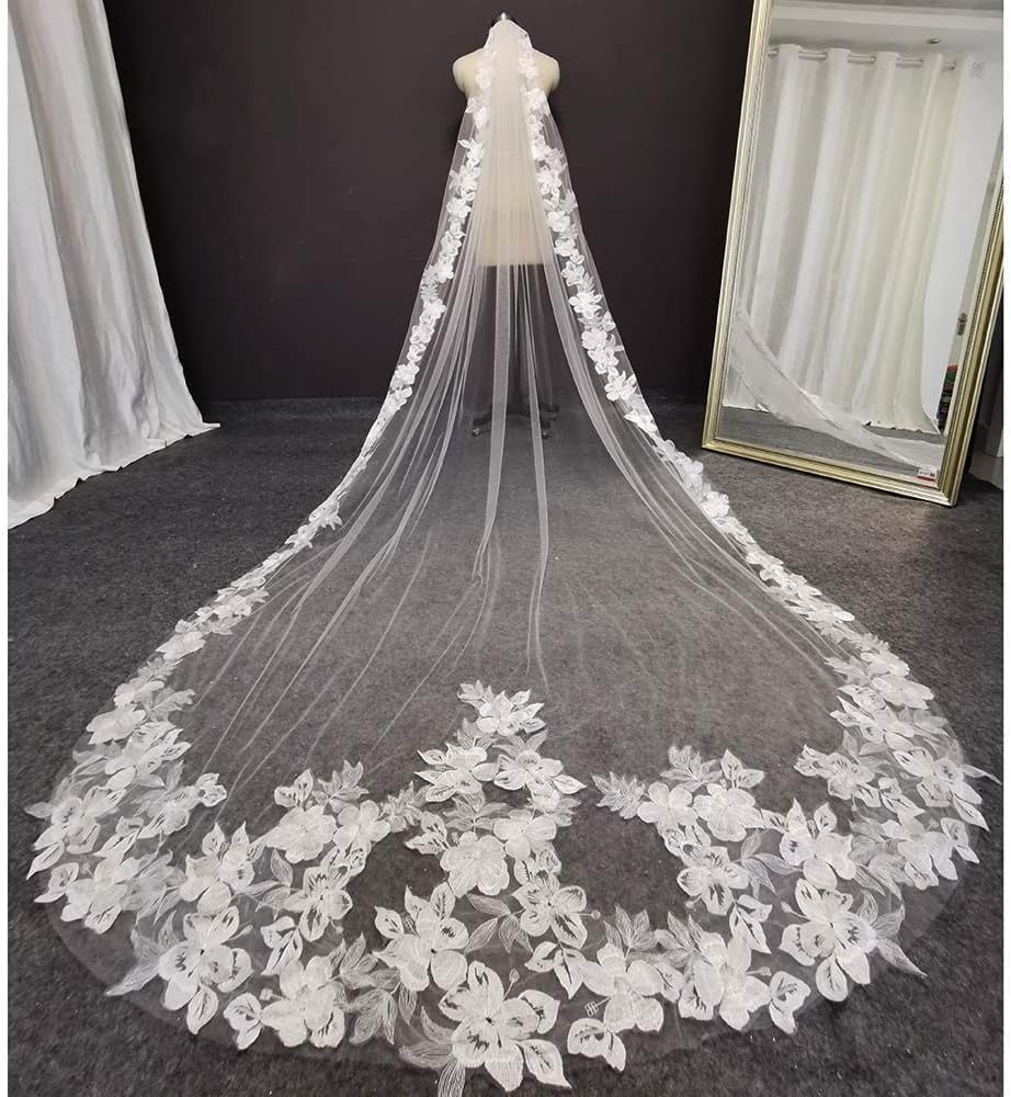 Hochzeitsschleier Schleier Blumenspitze Brauttüll 3 Meter Hochzeitsschleier 1 Schicht weicher Tüll Brauttüllschleier mit Kamm Eleganter Brautschleier wiederverwendbar