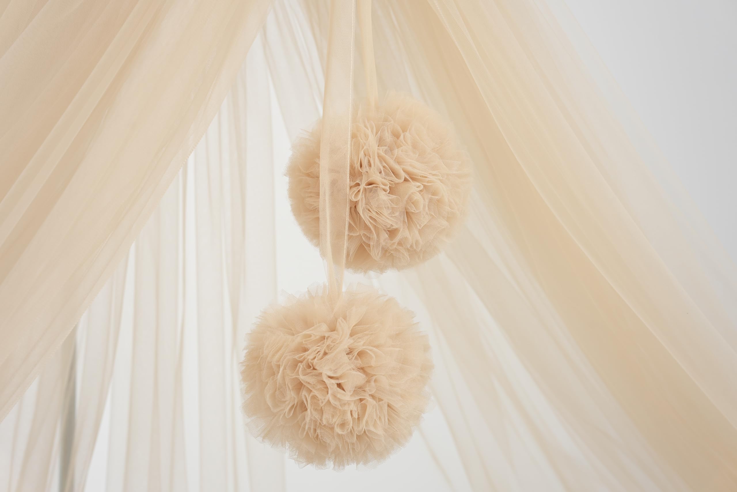Baldacchino In Tulle Per Culla - Con Pompon, 165 Cm, Design Sognante - Foto 4