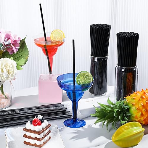 Miniatura 3 de Gerrii 1000 popotes de plástico negro a granel envueltos individualmente, pajitas de cóctel extra largas desechables para fiestas, restaurantes,