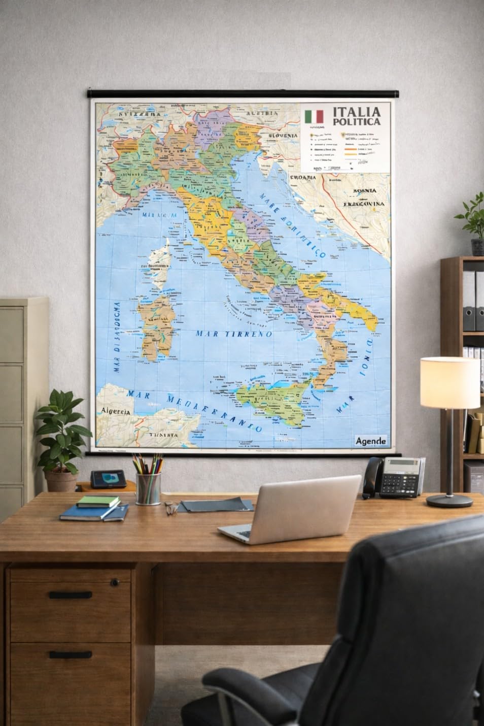 Carta Geografica Murale Italia Bifacciale Fisica Politica 100x140 cm Plastificata Scala 1:1.100.000