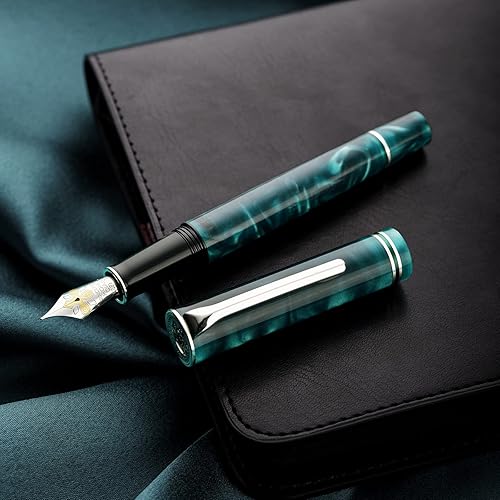 Miniatura 5 de HONG DIAN N2 - Pluma estilográfica, punta extra fina iridio, diseño acrílico azul turquesa, bolígrafo de escritura suave con convertidor y caja de