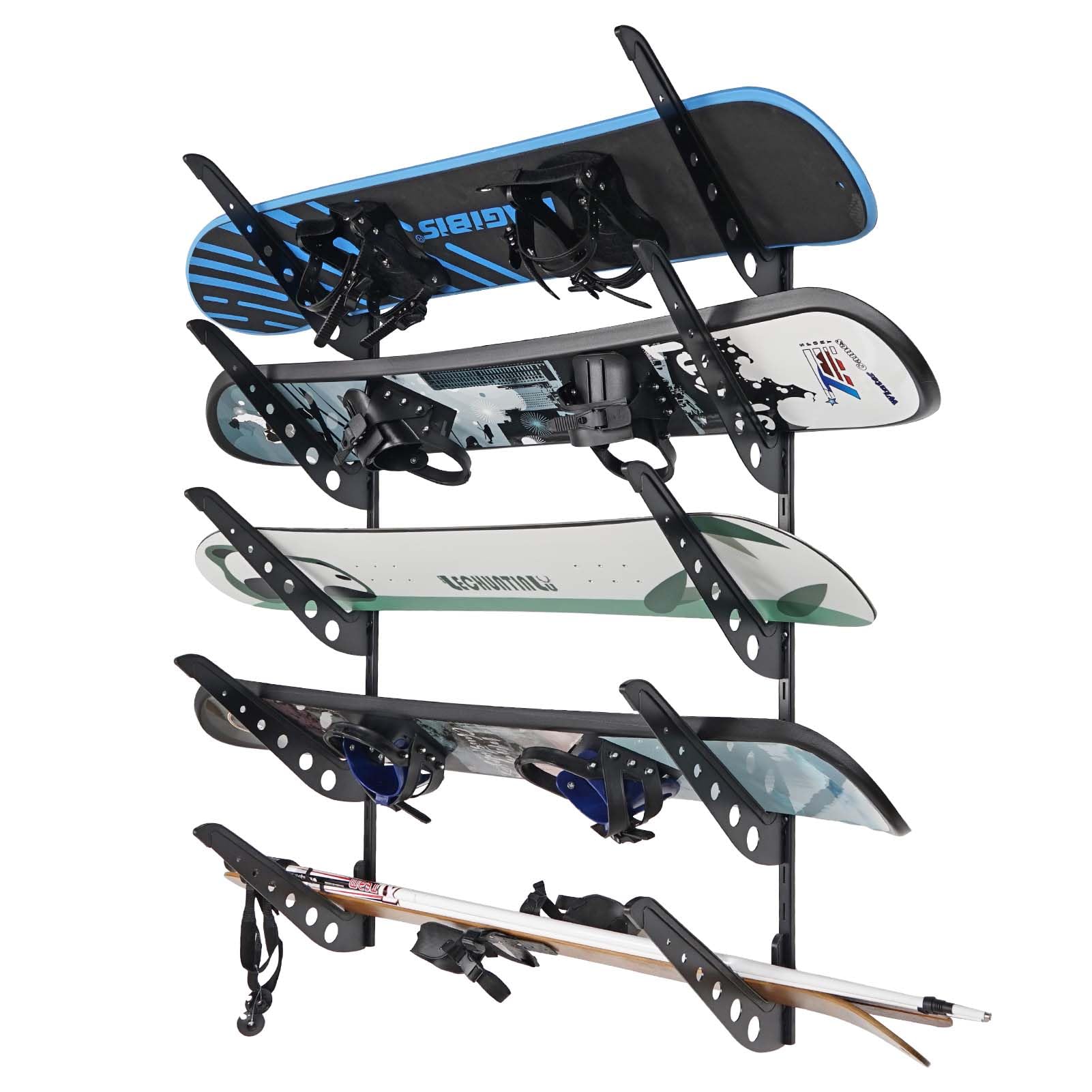 5 Board Snowboard Wall Racks, Adjustable Storage Rack for Ski, Surfboard, Wakeboard, Snowboard Wall Mount Display, Black