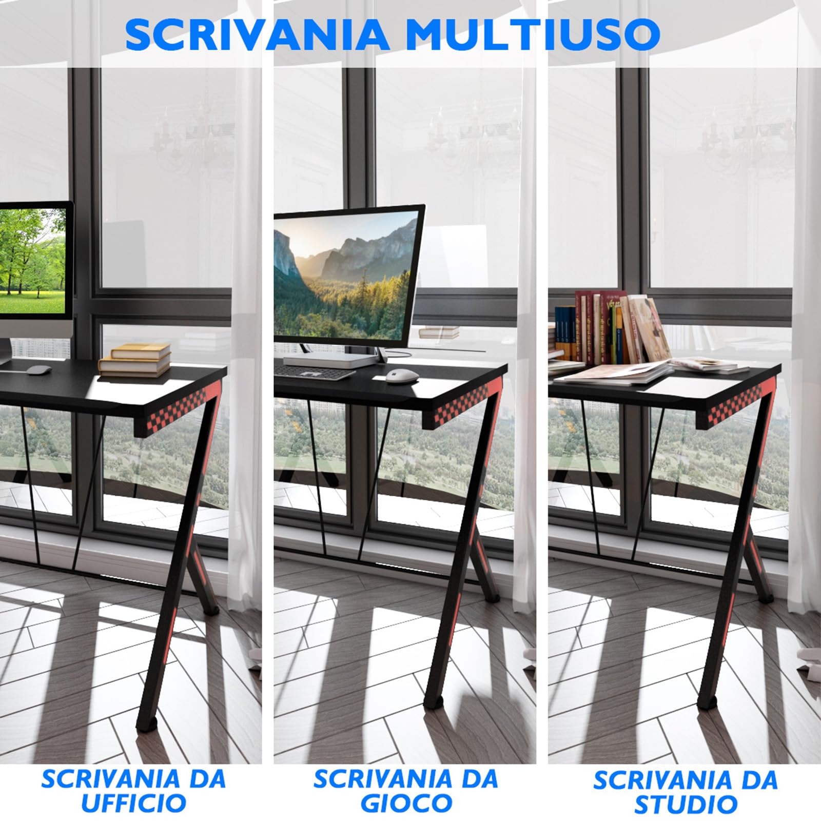 COSTWAY Scrivania Gaming Ergonomica da 116 CM, Scrivania Multiuso per Computer con Struttura Robusta in Metallo, Postazione PC per Gaming Studio Lavoro, 116 x 75 x 77 cm (L x P x A) Nero