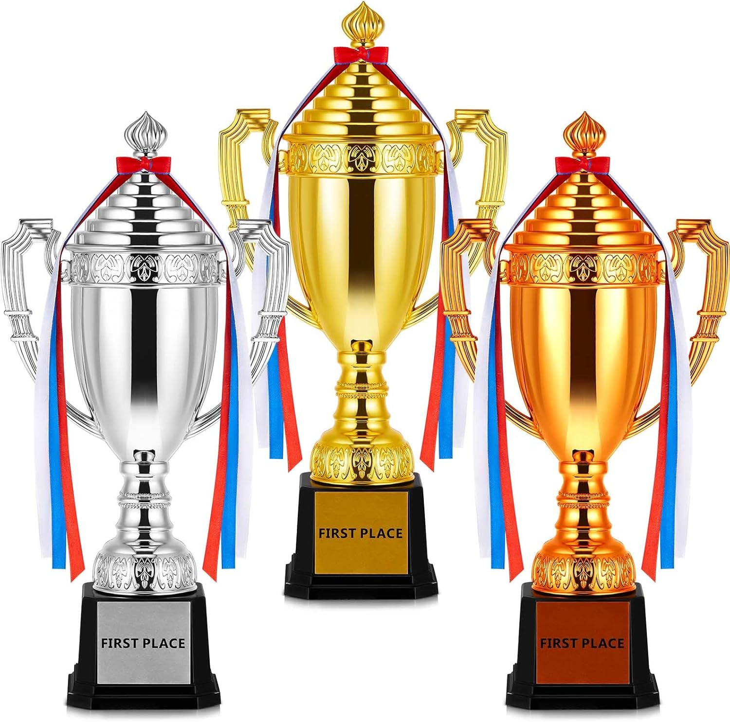 Foilswirl 3-Pack 1st 2nd 3rd Place Gold Plastic Trophies - 12 Inch Sports Awards for Soccer Football Tournaments