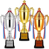 Foilswirl 3-Pack 1st 2nd 3rd Place Gold Plastic Trophies - 12 Inch Sports Awards for Soccer Football Tournaments
