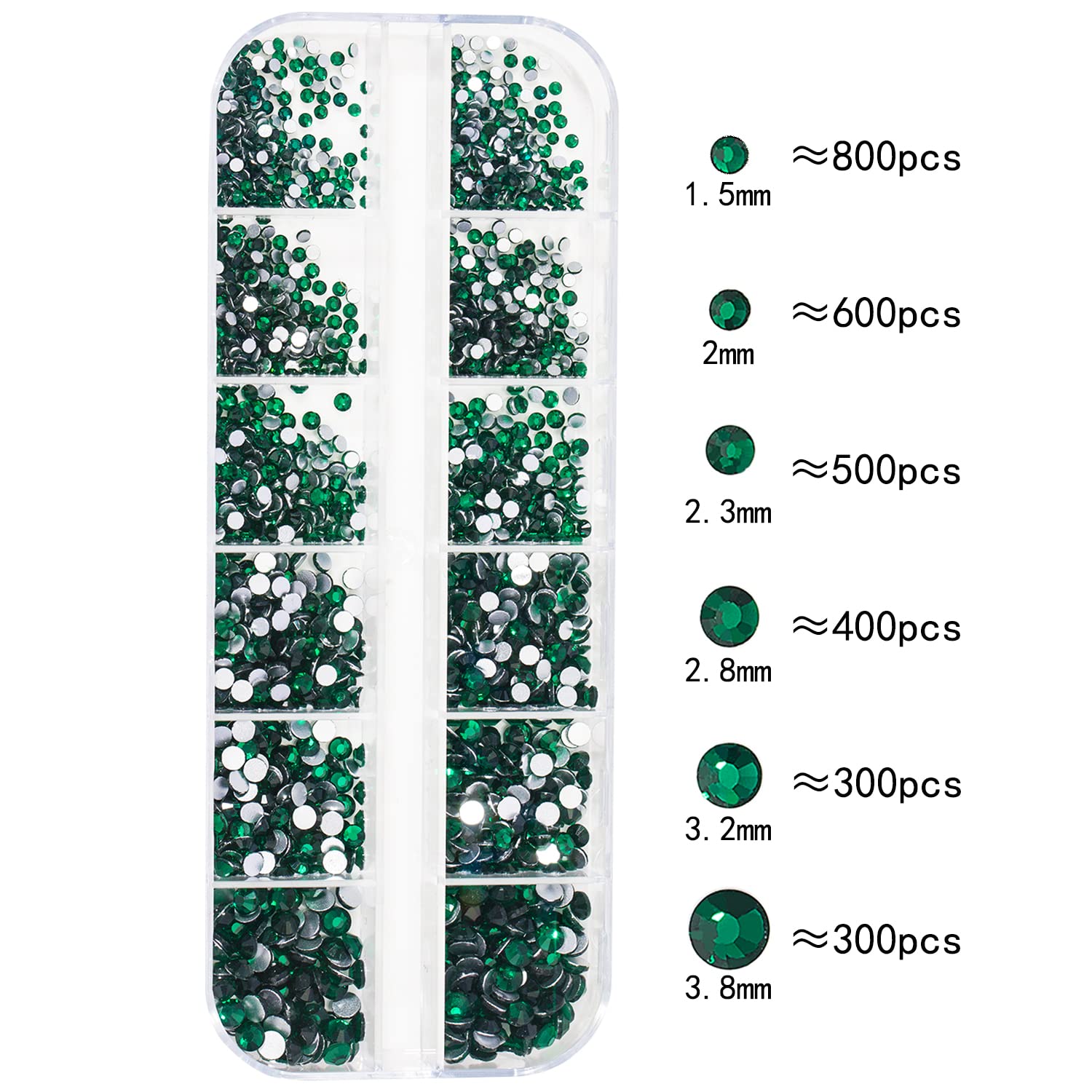 2920 Pieces Nail Art Rhinestones Set Round Flat Back Rhinestones Multi Shape Nail Gemstones Nail Crystals Diamonds Jewelry Rhinestones for Nail Design DIY Crafts Decoration(Dark Green)