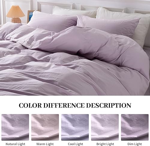 Miniatura 2 de NEXHOME PRO Juego de funda de edredón individual XL, 66"x92", algodón lavado 100 % orgánico, aspecto de lino, 2 piezas, con cremallera, lazos en las