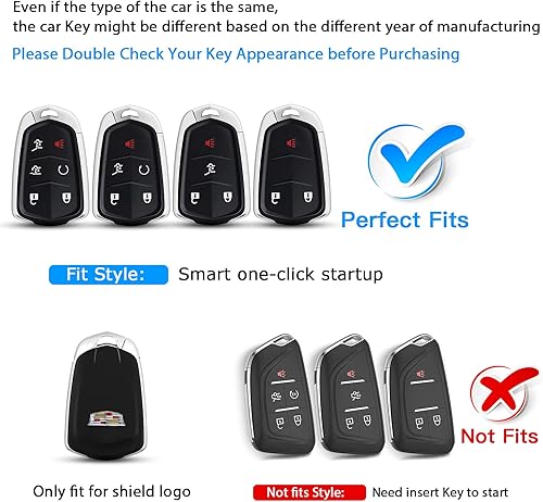 Miniatura 2 de QBUC Funda para llavero Cadillac, TPU suave de 360 grados con llavero compatible con Cadillac Escalade CTS SRX XT5 ATS STS CT6, 5 botones (azul)