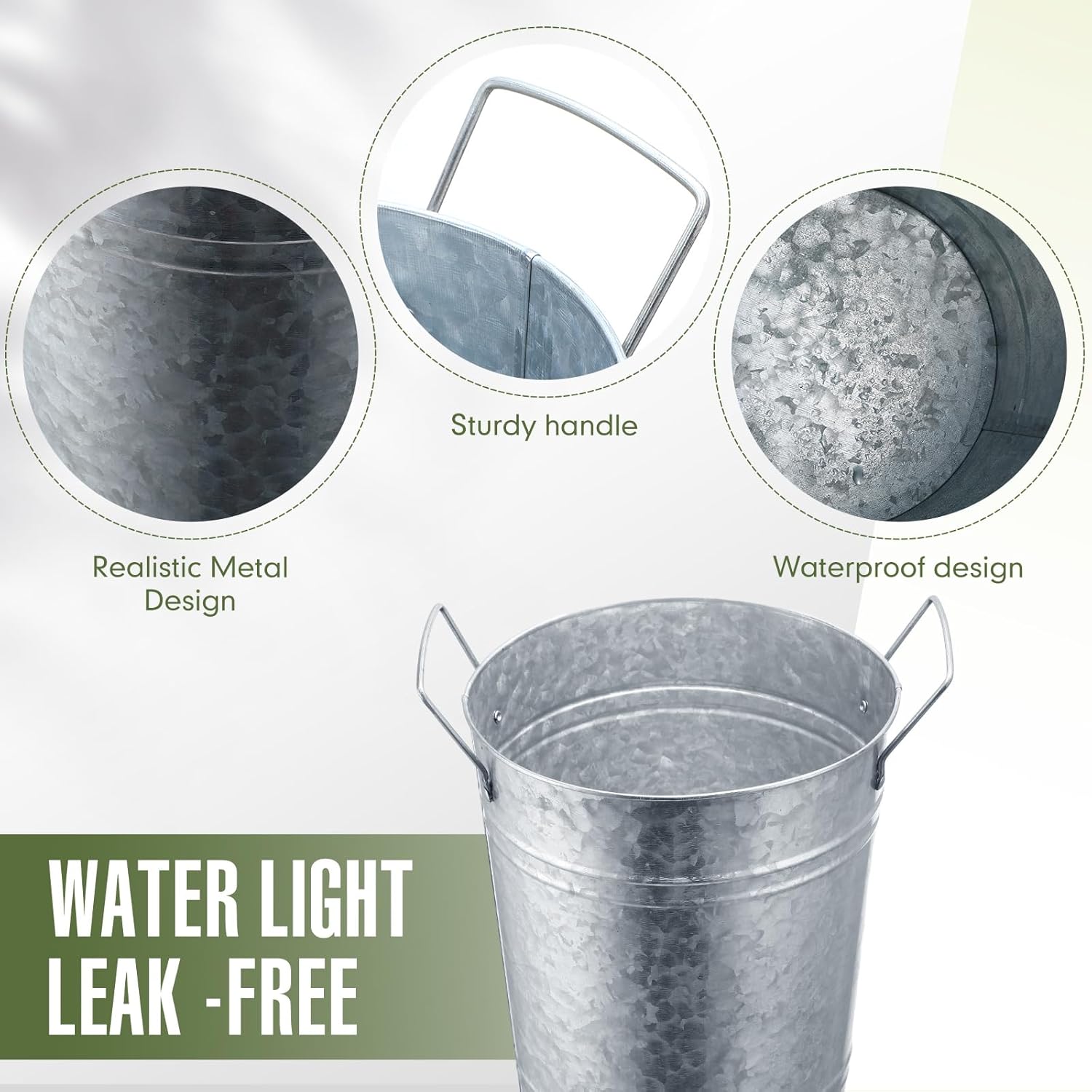 Chumia 3 Pcs 17.7" Wedding Galvanized Flower Bucket for Flower Bar Farmhouse French Bucket Vase with Handles for Dried Floral Table Arrangements Vintage Home(Silver)