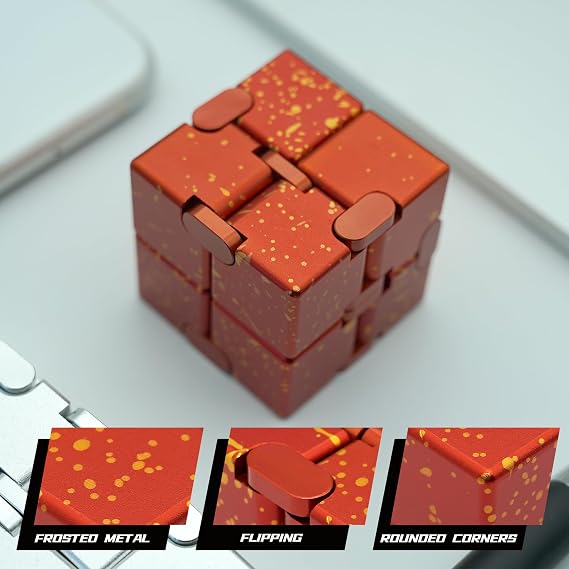 Metal Infinity Cube Fidget Toy Stress Relief ADHD Red Yellow