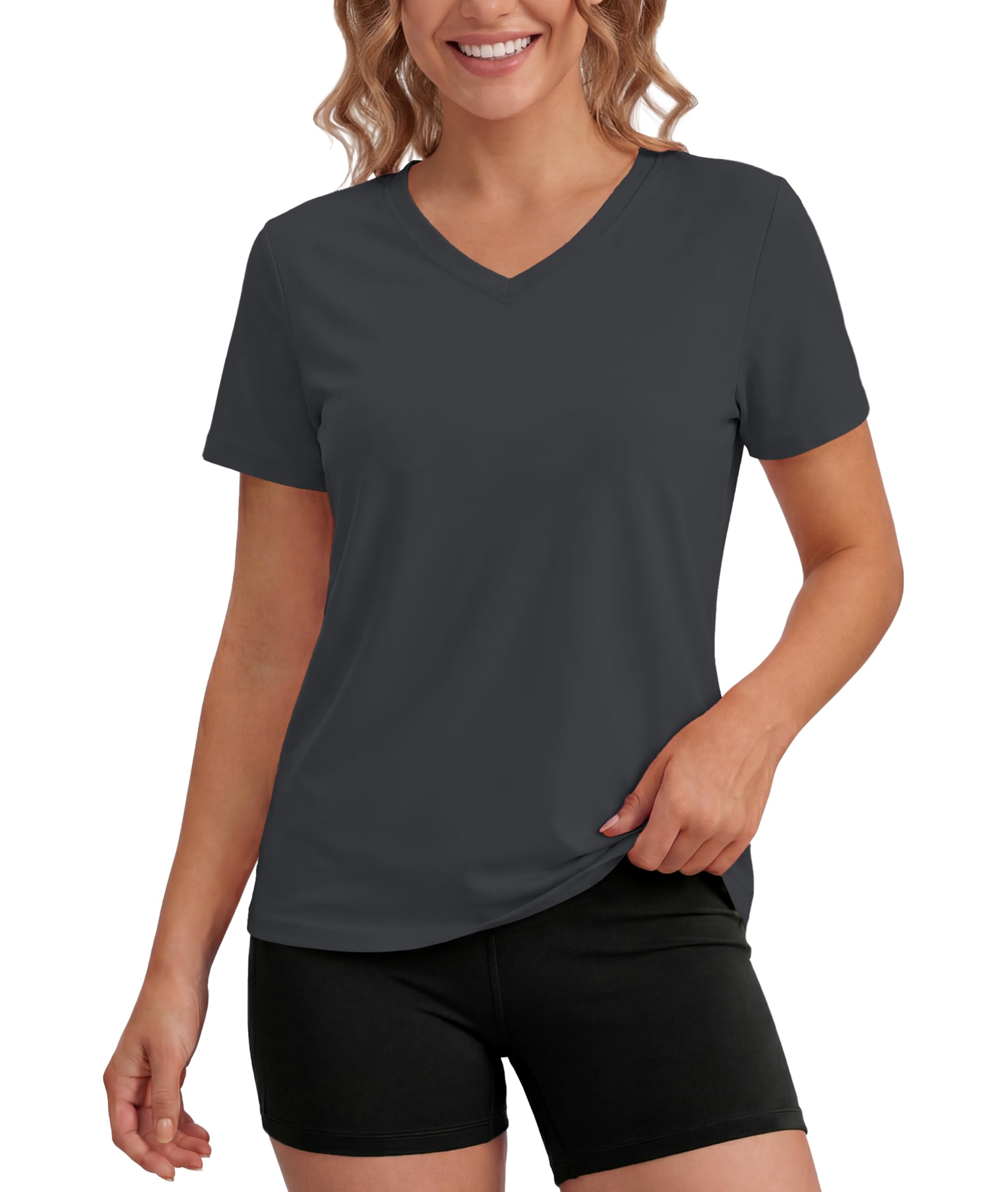 MAGCOMSEN T Shirt Damen Sportshirt Kurzarm UV Tshirt V Ausschnitt Rash Guard UV-Schutz UPF 50+ Fitness Activewear Tops