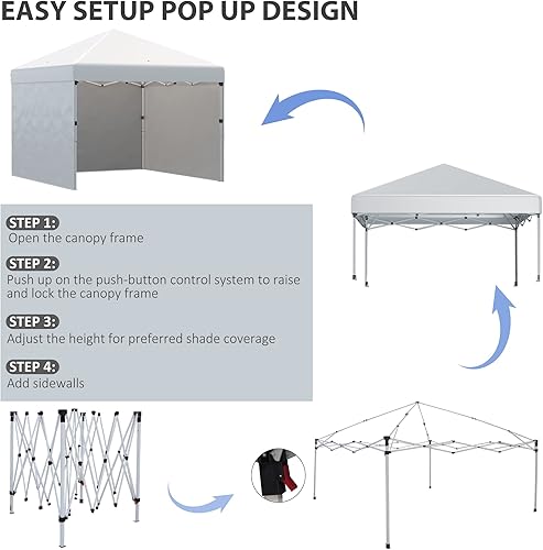 Miniatura 4 de Outsunny Tienda de campaña desplegable de 10 x 10 pies con 3 paredes laterales, bolsas de peso para piernas y bolsa de transporte, altura ajustable,