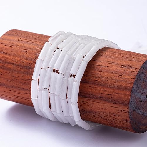 Miniatura 5 de Cuentas de tubo cilíndrico de ágata blanca natural, 0.157 x 0.512 in, 15.0 instr sueltas semi piedras preciosas para hacer pulseras, collares, aretes
