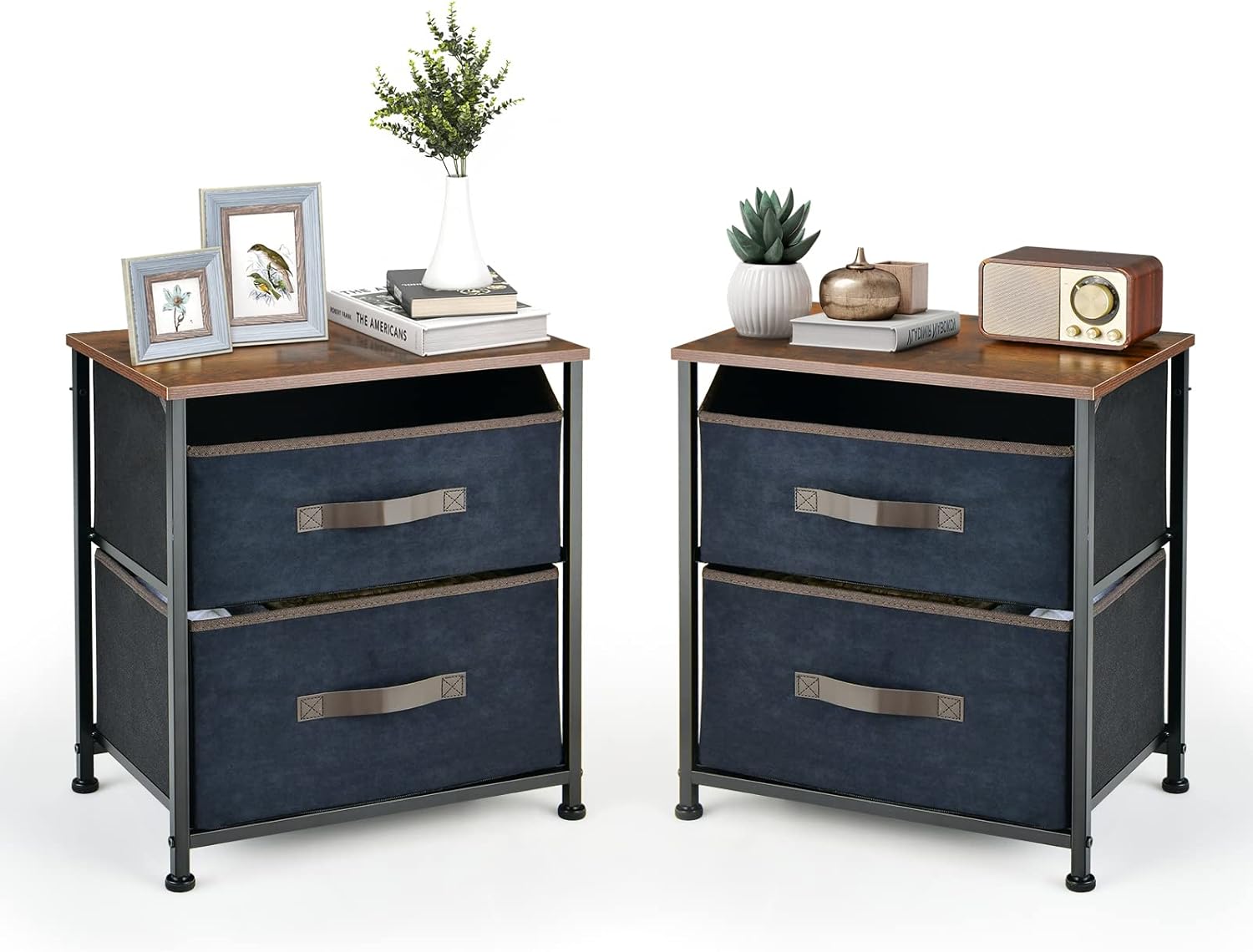 COSTWAY 2 PCS Nightstand End Side Table Dresser w/2 Pull
