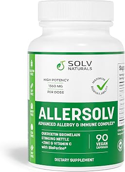 ALLERSOLV Quercetin with Bromelain Advanced Allergy and Immune Complex, Non-GMO with Vitamin C and Zinc, Stinging Nettle Leaf, 500mg Natural Allergy Supplements, 90 Veggie Capsules
