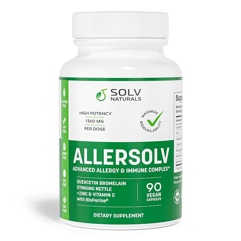 SOLV NATURALS Suplemento de quercetina com bromelina, vitamina C e zinco, 500 mg, 90 cápsulas vegetais