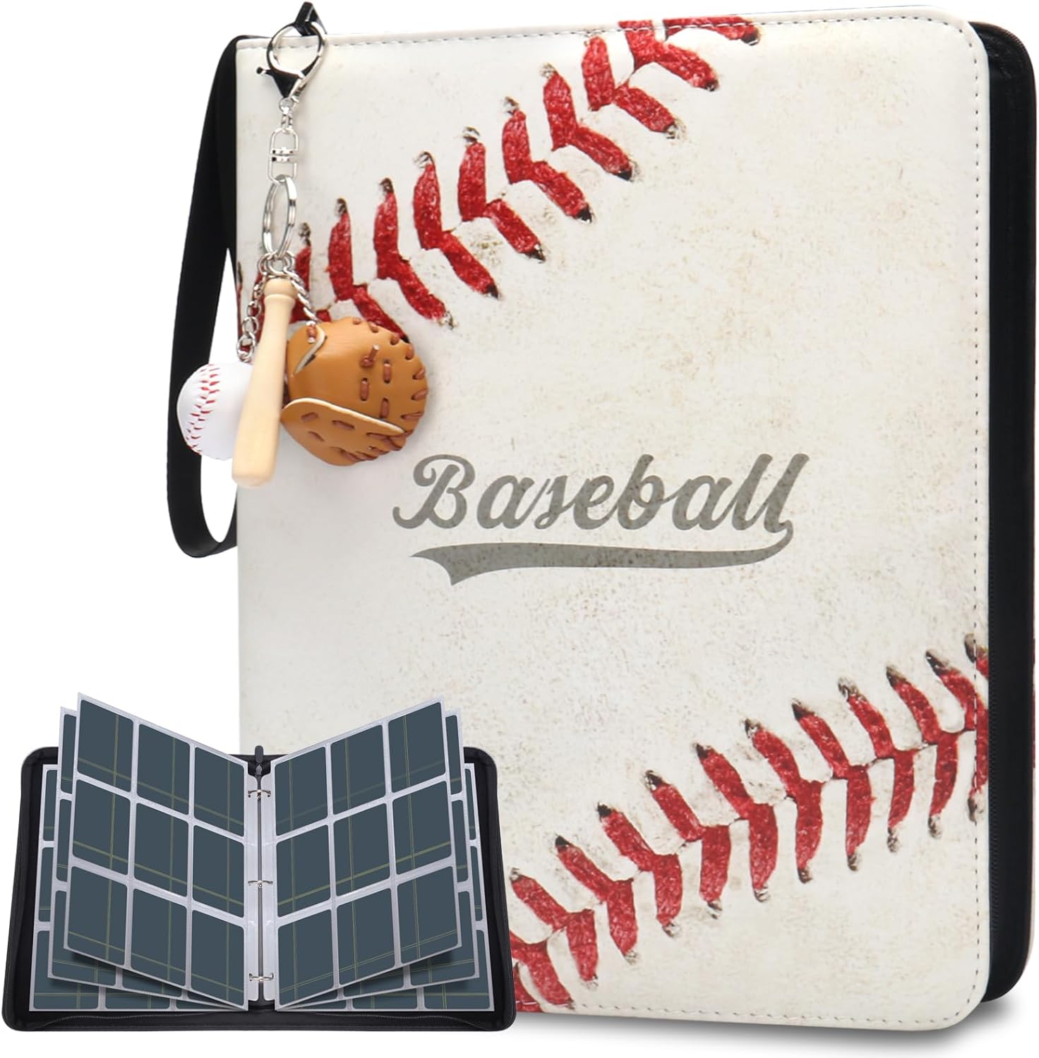 Baseball Card Binder 9-Pocket, HYMENEX Trading Card Binder 900 Pockets with Keychain and 50 Removable Sheets for Trading, Sports, Game and Baseball Cards Collection