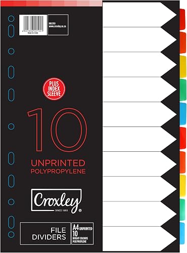 Croxley IND2110 Polypropelene 10 Division Printed Indices and Index Sleeve,Multicolor