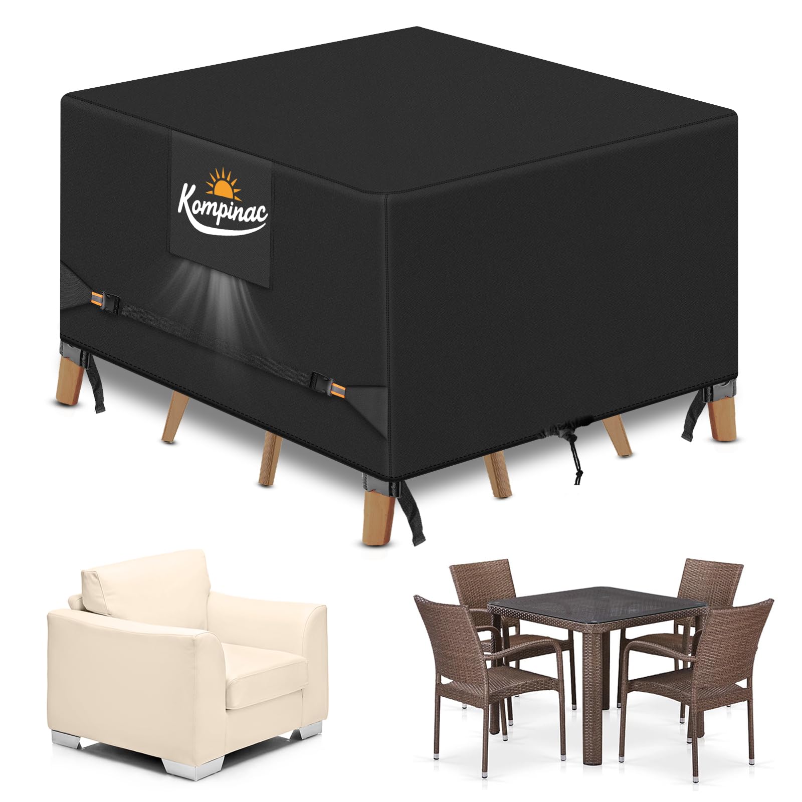 Outdoor Garden Furniture Cover 900D Oxford Fabric 135 x 135 x 74 cm Waterproof Garden Table Cover for Garden Furniture Protective Cover for Table Chair and Sofa Wind Resistance