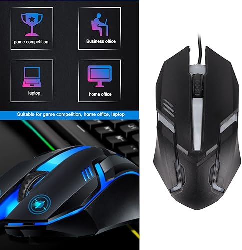 Miniatura 4 de Diyeeni Ratón para juegos RGB, mouse con cable de computadora de 1600 DPI, mouse ergonómico para juegos, luces coloridas, rueda de desplazamiento