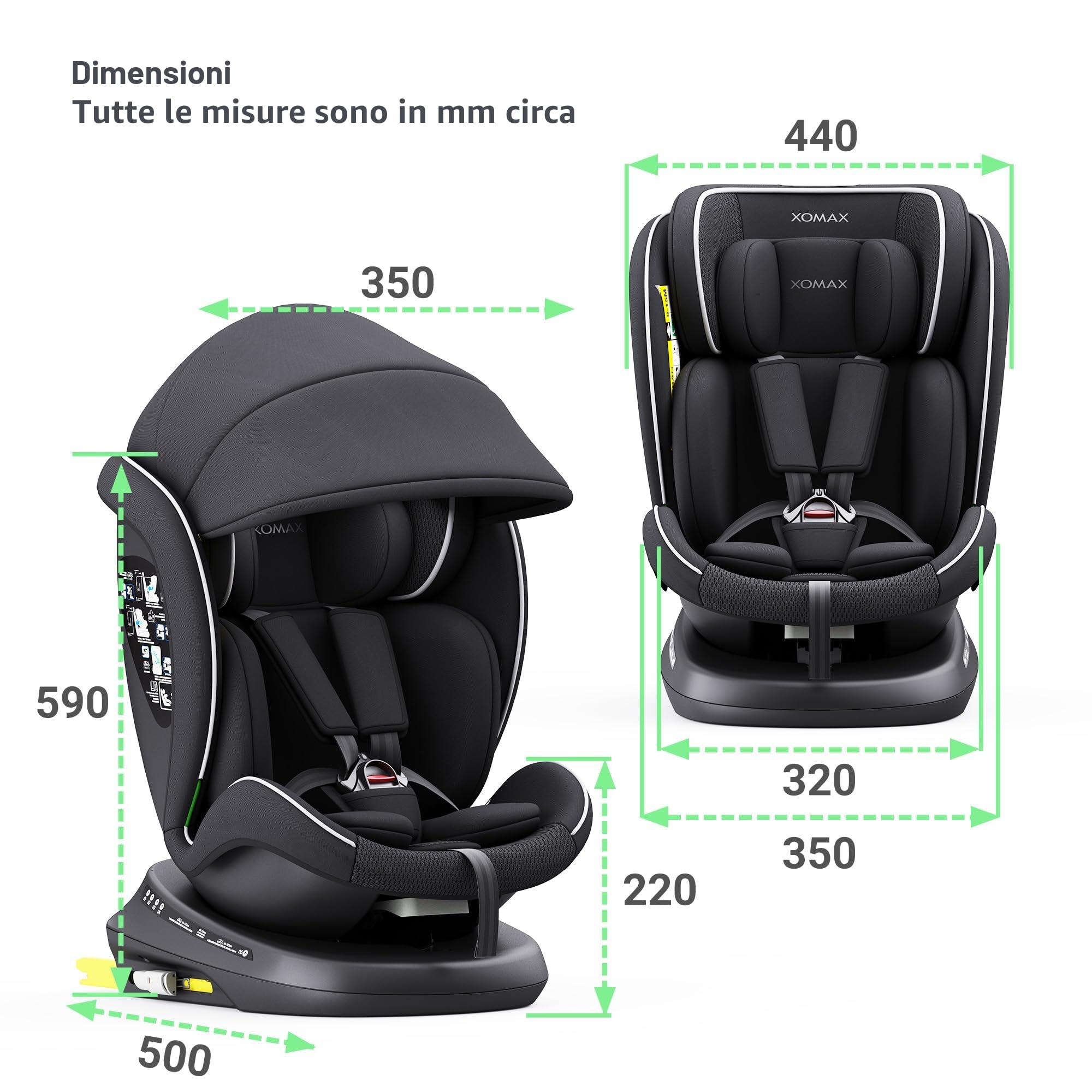 XOMAX 946i Seggiolino con ISOFlX I 0-36 kg, 0-12 anni, gruppo 0/1/2/3 I Cintura a 5 punti e 3 punti I Rivestimento sfoderabile e lavabile I ECE R129