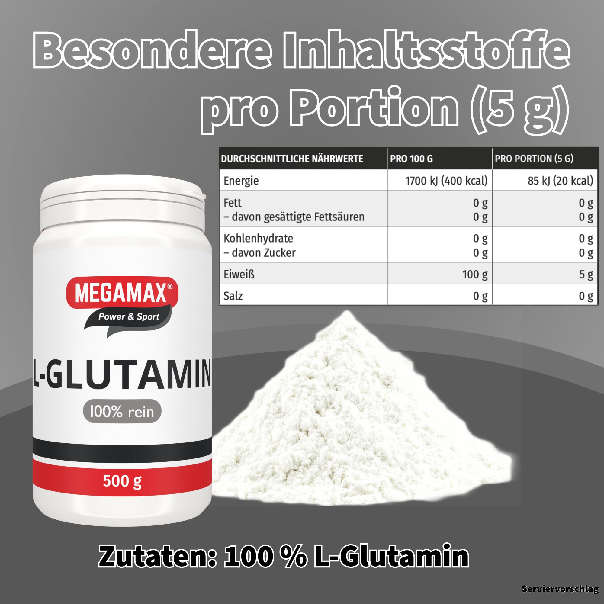 MEGAMAX L-Glutamin Pulver – geschmacksneutral, 100% rein, 300 Portionen (3er Pack)