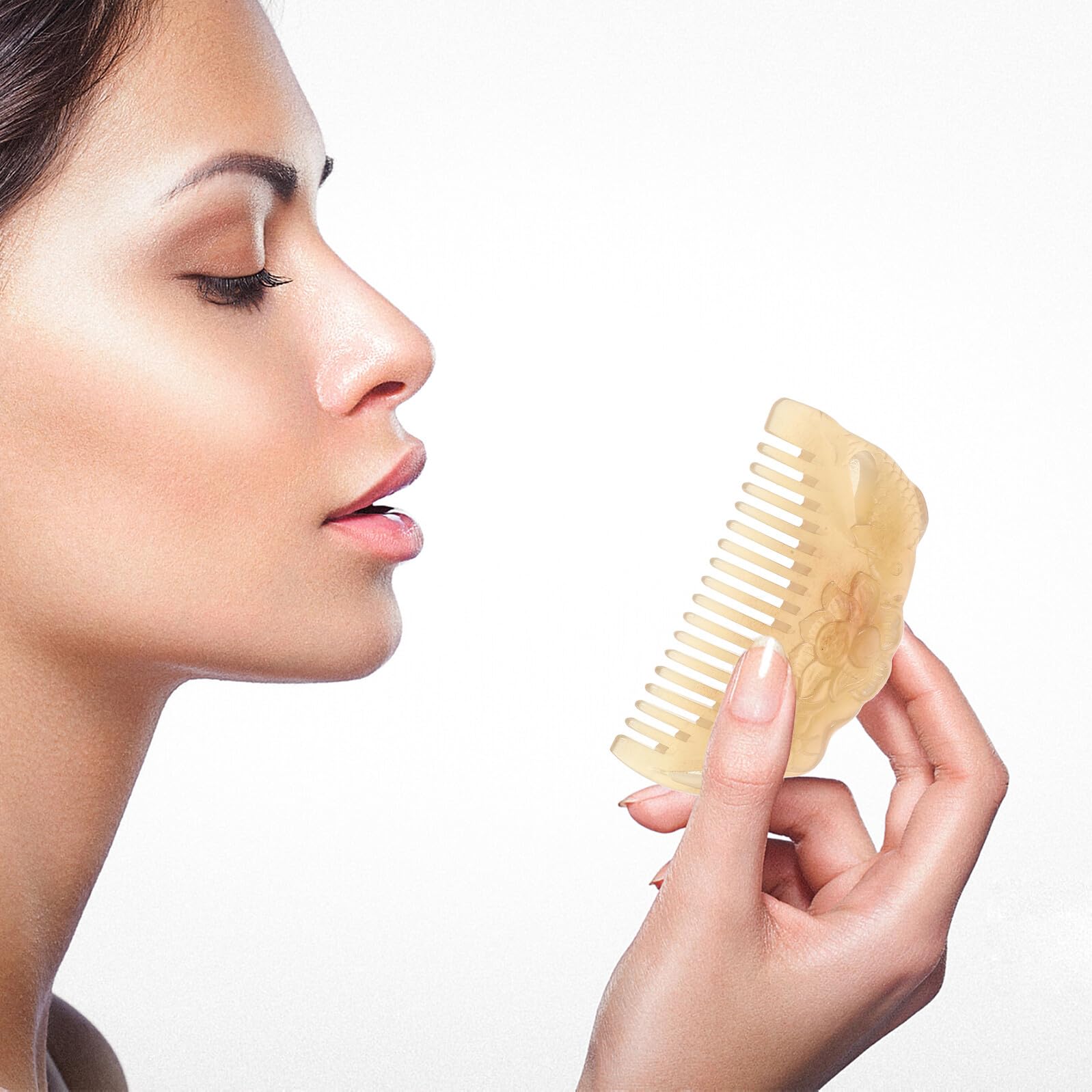Peine de Cuerno de Oveja Tallado a Mano, Peine Desenredante de Dientes Anchos, Masajeador Natural para Cuero Cabelludo, Tamaño Bolso, Grueso 7.5 Cm, Antistático, para Cuidado
