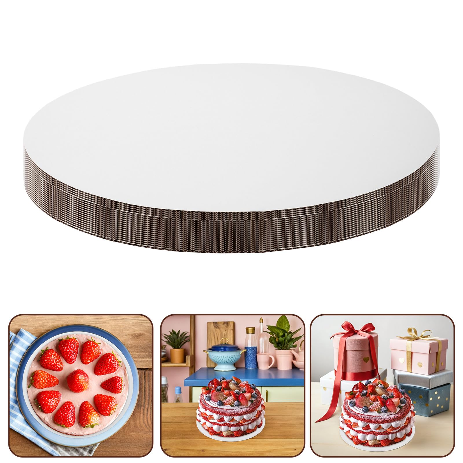 25 pièces Lot de Supports Gâteau Ronds Blancs Plateau Carton Ondulé Antidérapant et Résistant pour Présentation et Transport de Gâteaux